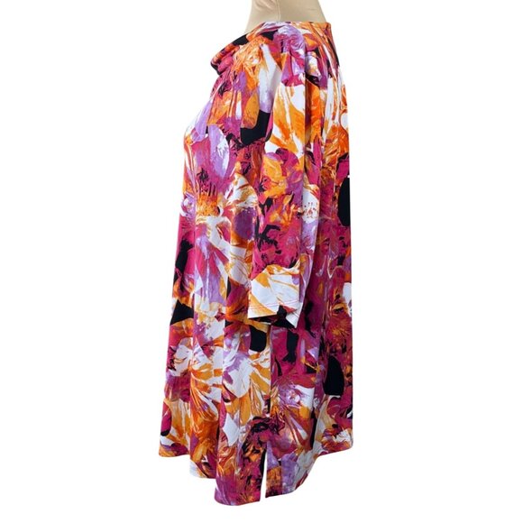 Investments Tunic Top Size 2X Pink Orange Floral 3/4 Sleeve Stretch - Picture 2 of 7
